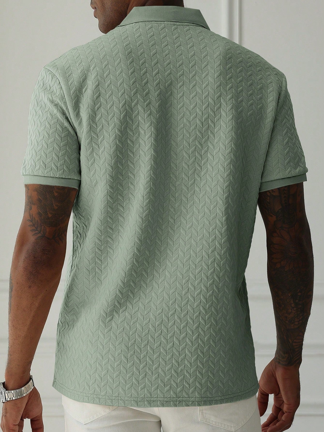 Manfinity Homme "Men'S Business Commute and Casual Daily Wear, Featuring a Classic Blue, White, and Gray Color-Blocked Bestselling Wheat Stalk Knitted Texture Jacquard Short-Sleeve Polo Shirt with a Button Placket. This Stylish Polo Is Suitable for Daily Commuting as Well as Formal Meetings, Making It an Excellent Gift Idea for Boyfriends or Husbands."